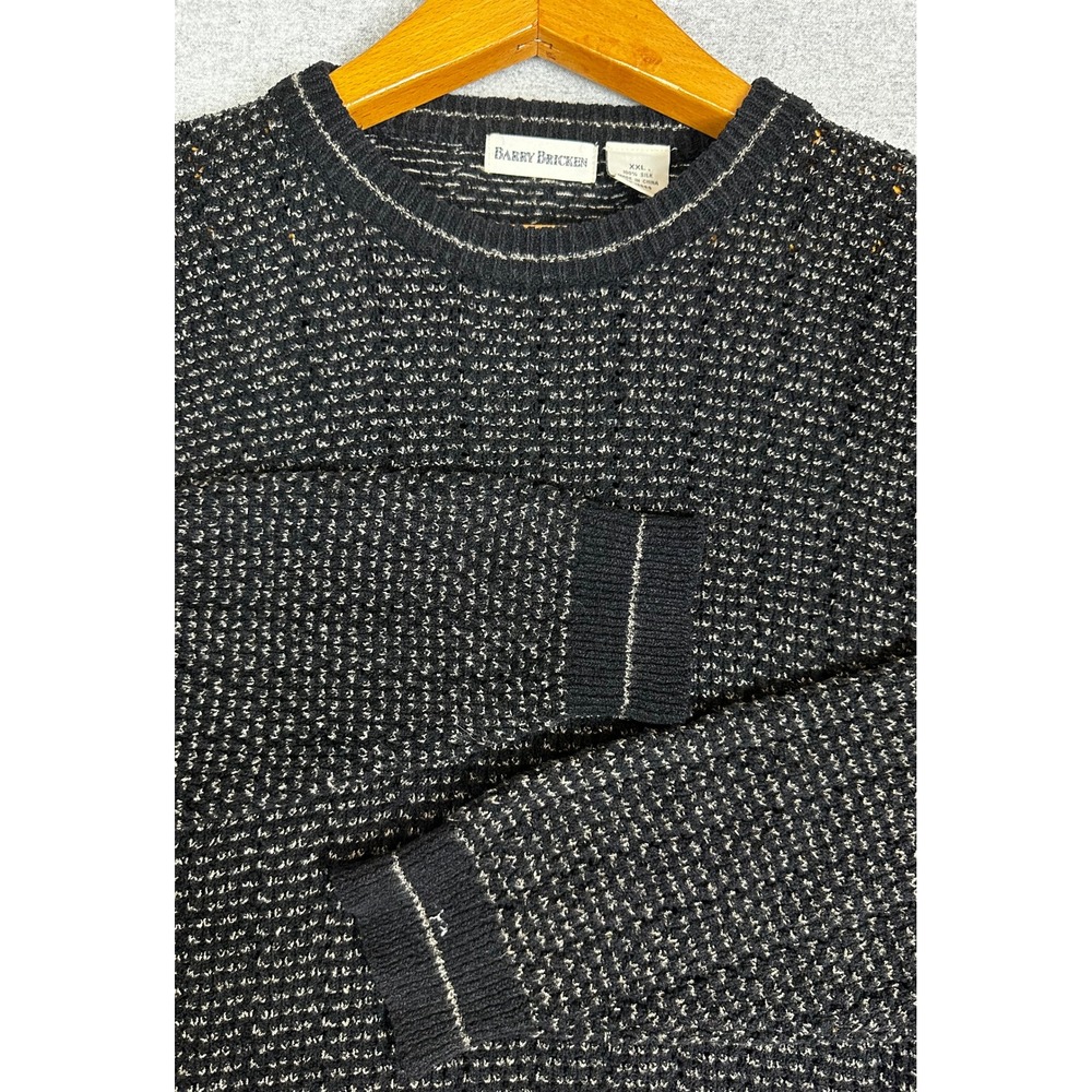Vintage Barry Bricken Silk Sweater XXL Black Birdseye Textured Knit 3D Chunky